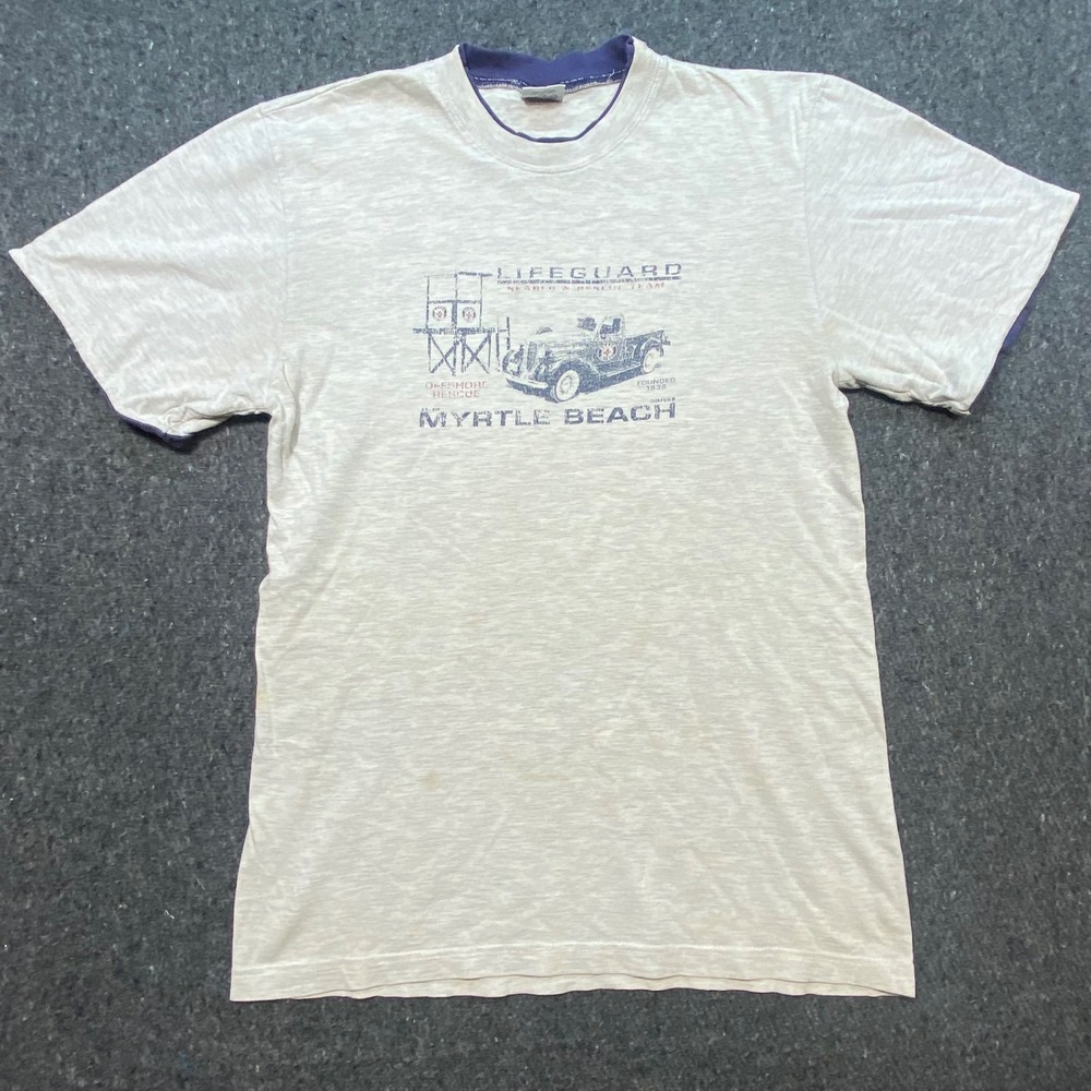 Wings Lifeguard Myrtle Beach‎ Shirt Medium Mens Gray Graphic Cotton Short Sleeve